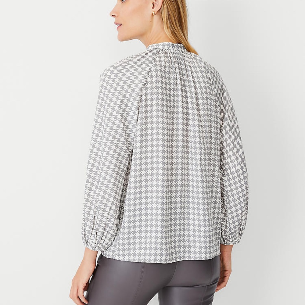 Ann Taylor - Houndstooth Tie Neck Tunic Top | L - Picture 2 of 2